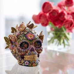Jay Strongwater Frida Skull With Butterflies Figurine FIGURINES - ANIMAL