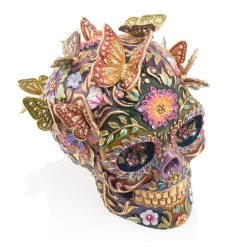 Jay Strongwater Frida Skull With Butterflies Figurine FIGURINES - ANIMAL