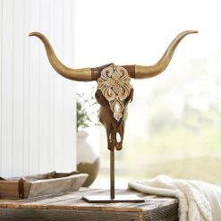 Jay Strongwater FIGURINES - ANIMAL Keeffe Cow Skull Objet With Stand