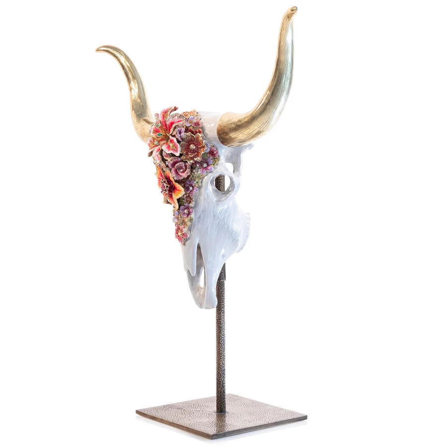 Jay Strongwater FIGURINES - ANIMAL Kayden Cow Skull With Flowers Objet 2 Jay Strongwater FIGURINES - ANIMAL Kayden Cow Skull With Flowers Objet
