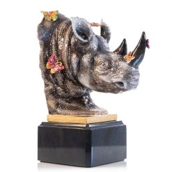 Jay Strongwater FIGURINES - ANIMAL Rufus Rhino Bust With Butterflies Objet