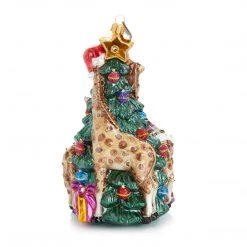 Jay Strongwater HOLIDAY Giraffe Family Decorating Tree Glass Ornament