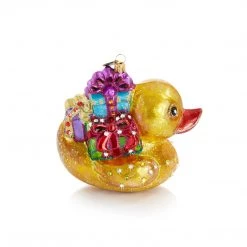 Jay Strongwater Golden Ducky Carrying Gifts Glass Ornament 5 Jay Strongwater Golden Ducky Carrying Gifts Glass Ornament