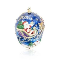 Jay Strongwater 2020 Santa With Reindeer Glass Ornament HOLIDAY