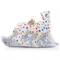 Jay Strongwater HOLIDAY Rainbow Cheetah Glass Ornament