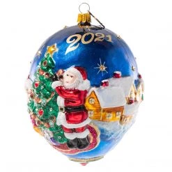 Jay Strongwater 2021 Dated Santa Glass Ornament