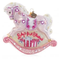 Jay Strongwater Baby's 1st Rocking Horse Pink Glass Ornament