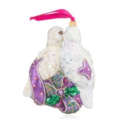 Jay Strongwater Two Turtle Doves Glass Ornament HOLIDAY
