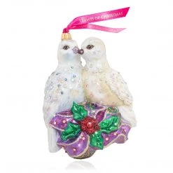 Jay Strongwater Two Turtle Doves Glass Ornament HOLIDAY
