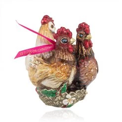 Jay Strongwater HOLIDAY Three French Hens Glass Ornament