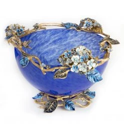 Jay Strongwater Sophie Hydrangea Blue Glass Bowl