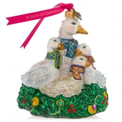 Jay Strongwater HOLIDAY Six Geese Of Laying Glass Ornament