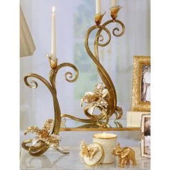 Jay Strongwater Mirabelle Orchid Single Candlestick Golden CANDLES & CLOCKS