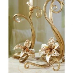 Jay Strongwater Mirabelle Orchid Single Candlestick Golden CANDLES & CLOCKS