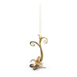 Jay Strongwater Mirabelle Orchid Single Candlestick Golden CANDLES & CLOCKS