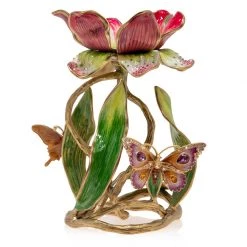 Jay Strongwater CANDLES & CLOCKS Meredith Floral 9" Pillar Candle Holder