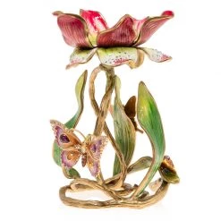 Jay Strongwater CANDLES & CLOCKS Meredith Floral 9" Pillar Candle Holder