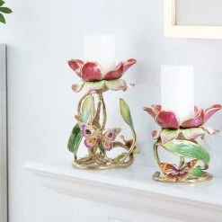 Jay Strongwater CANDLES & CLOCKS Meredith Floral 9" Pillar Candle Holder 9 Jay Strongwater CANDLES & CLOCKS Meredith Floral 9