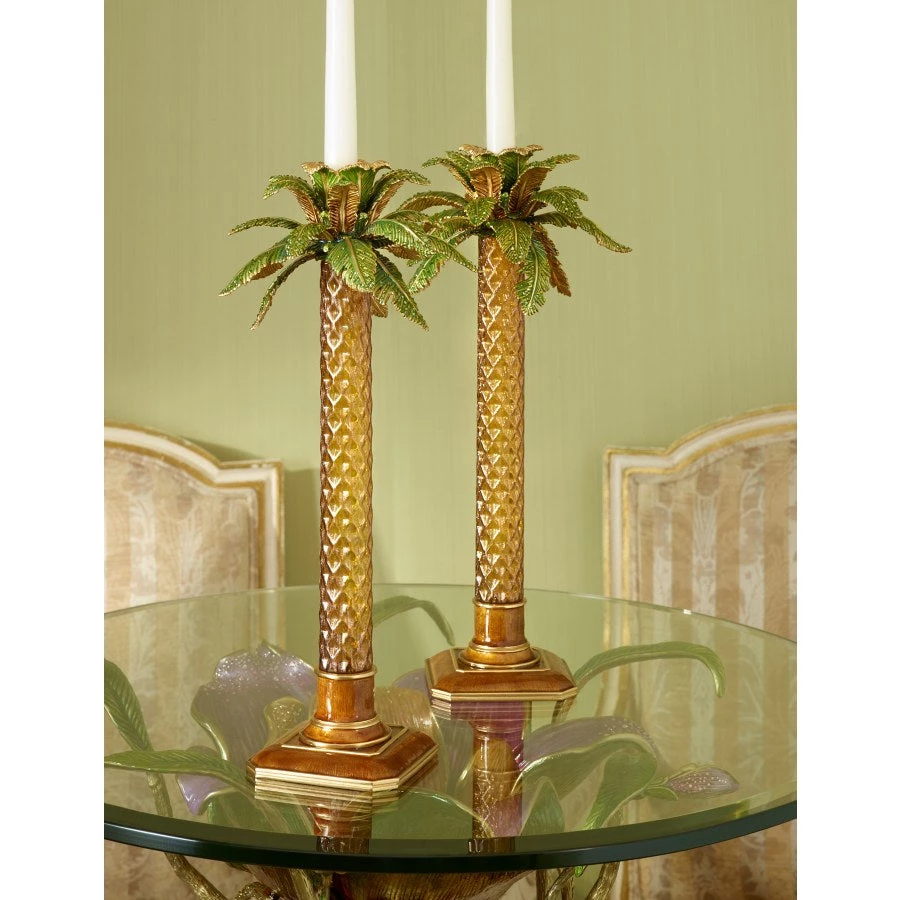 Jay Strongwater CANDLES & CLOCKS Kiana Palm Leaf Jeweled Glass Candlestick 3 Jay Strongwater CANDLES & CLOCKS Kiana Palm Leaf Jeweled Glass Candlestick