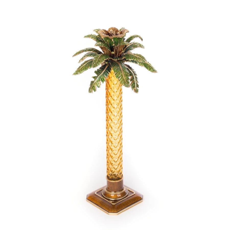 Jay Strongwater CANDLES & CLOCKS Kiana Palm Leaf Jeweled Glass Candlestick 1 Jay Strongwater CANDLES & CLOCKS Kiana Palm Leaf Jeweled Glass Candlestick
