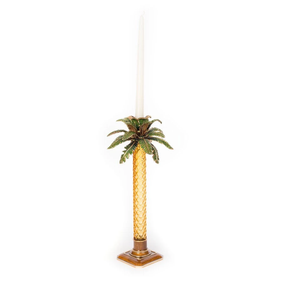 Jay Strongwater CANDLES & CLOCKS Kiana Palm Leaf Jeweled Glass Candlestick 2 Jay Strongwater CANDLES & CLOCKS Kiana Palm Leaf Jeweled Glass Candlestick
