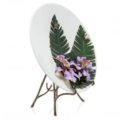 Jay Strongwater Catalina Orchid And Banana Leaf Platter With Stand