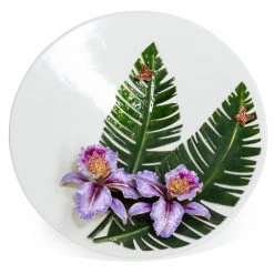 Jay Strongwater Catalina Orchid And Banana Leaf Platter With Stand