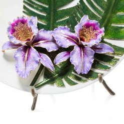 Jay Strongwater Catalina Orchid And Banana Leaf Platter With Stand