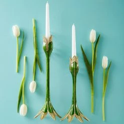 Jay Strongwater Abraham Tulip Medium Green Candle Stick Holder CANDLES & CLOCKS