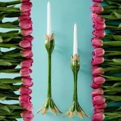 Jay Strongwater Abraham Tulip Medium Green Candle Stick Holder CANDLES & CLOCKS