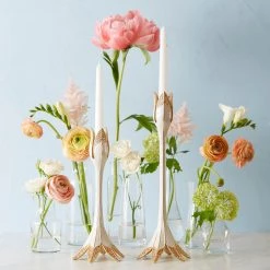 Jay Strongwater CANDLES & CLOCKS Abraham Tulip Medium White Candle Stick Holder