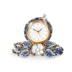 Jay Strongwater CANDLES & CLOCKS Mayfair Leaf & Bee Clock - Delft Garden