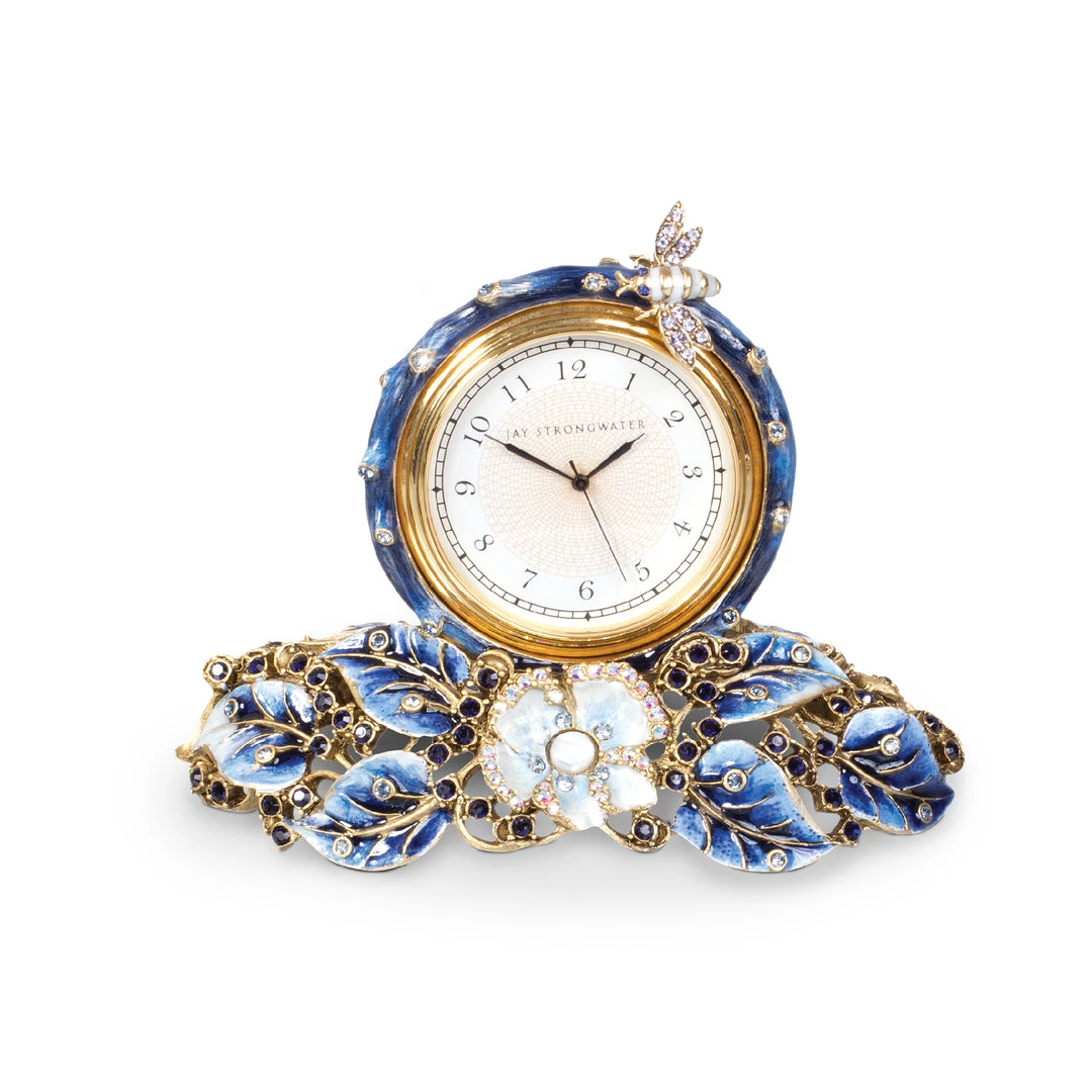 Jay Strongwater CANDLES & CLOCKS Mayfair Leaf & Bee Clock - Delft Garden 2 Jay Strongwater CANDLES & CLOCKS Mayfair Leaf & Bee Clock - Delft Garden