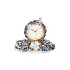 Jay Strongwater CANDLES & CLOCKS Mayfair Leaf & Bee Clock - Delft Garden