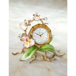 Jay Strongwater Tara Orchid Clock - Flora CANDLES & CLOCKS