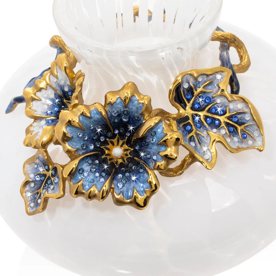 Jay Strongwater Holland Leaf And Flower Vase Navy 3 Jay Strongwater Holland Leaf And Flower Vase Navy