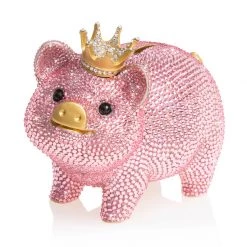 Jay Strongwater Gatsby Pavé Piggy Bank With Crown FIGURINES - ANIMAL