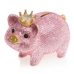Jay Strongwater Gatsby Pavé Piggy Bank With Crown FIGURINES - ANIMAL