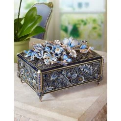 Jay Strongwater Genevieve Grand Floral Chest Indigo