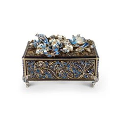 Jay Strongwater Genevieve Grand Floral Chest Indigo
