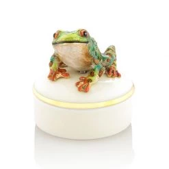Jay Strongwater Mac Frog Round Porcelain Box BOXES