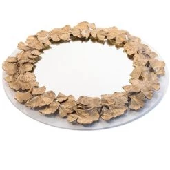 Jay Strongwater Everly Ginkgo Mirror - 18" Round FURNITURE & WALL ART