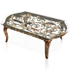 Jay Strongwater FURNITURE & WALL ART Everett Floral & Scroll Coffee Table Golden